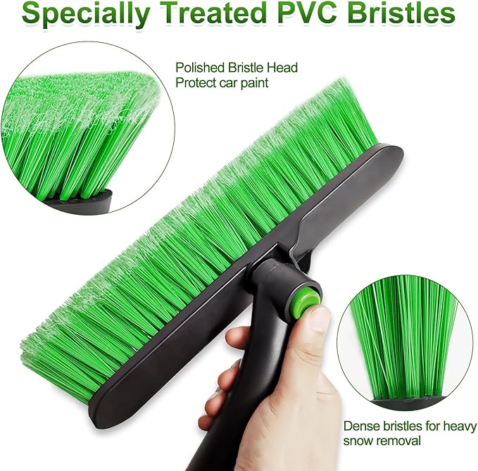 SEAAES 35 Inch Ice Scraper and Snow Brush for Car Windshield, Extendable Snow Scraper Brush with Foam Grip for Truck SUV Vehicle Window - Green