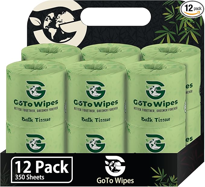 Bamboo Toilet Paper - Organic Ultra Soft 3 Ply - Chemical & PFAS Free, Non-Toxic - 350 Sheets, 12 Pack - Septic Safe, Sustainable - Plant Trees Initiatives with Each Purchase