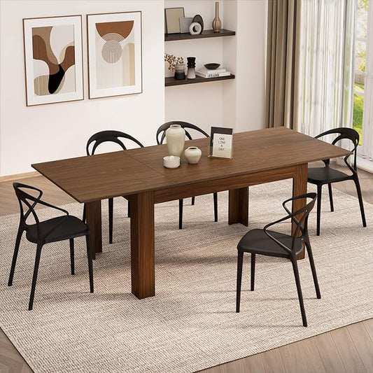 Mobili Fiver, Easy, Extendable Dining Table, 55.1(86.6) x35.4 in, Walnut, Made in Italy
