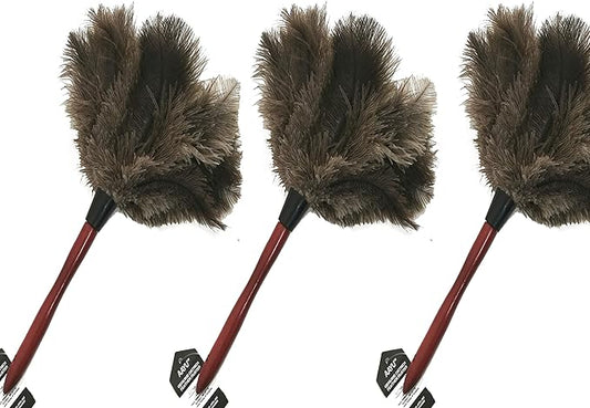 3-Pack Ostrich Feather Dusters, 14.5-inch with Wooden Handle for Gentle Cleaning (36 cm)