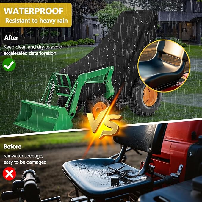 AKEfit Tractor Cover,420D Heavy Duty Waterproof, Dustproof, UV Protection Universal Tractor Covers for Kubota, John Deere,Bobcat & Compact Utility Tractors