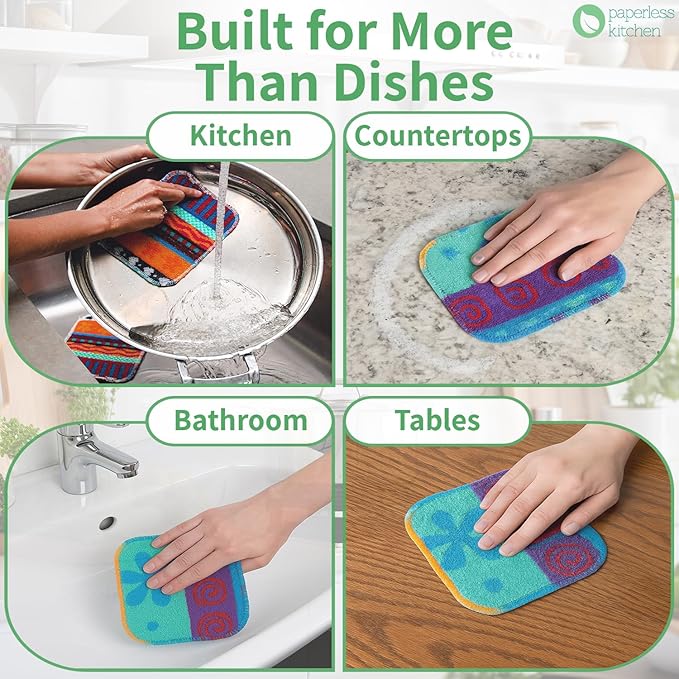 Kitchen Dish Scrubbers | Soft Scrub for Dishes | Non-Scratch Cleaning Pads for Kitchen | Made from Cotton Fiber | Safe on All Surfaces | Long-Lasting & Easy to Clean | Pack of 8