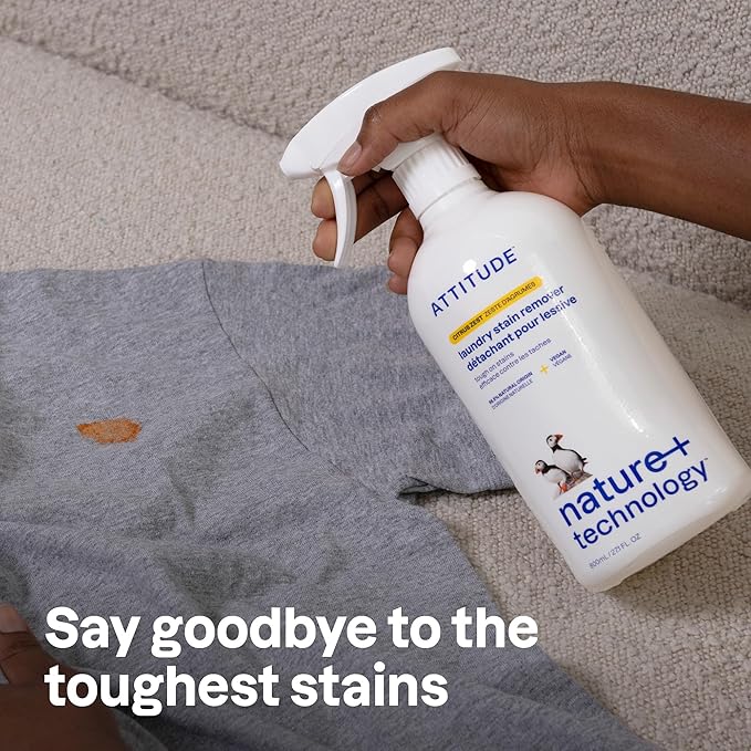 ATTITUDE Stain Remover Spray for Laundry, Removes Odors & Stains, Plant-Based & Vegan, Citrus Zest Scent, 27.1 Fl Oz (Pack of 6)