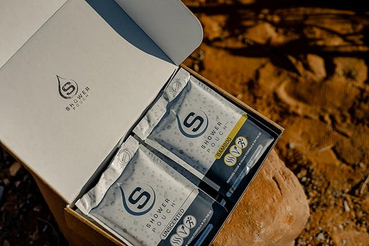 Shower Pouch XL (2' x 1') Bathing Body Wipes for Adults – Aloe-Infused Heatable & Reusable Bath Wipes for Camping, Travel, Outdoor – (10 Pack) Unscented