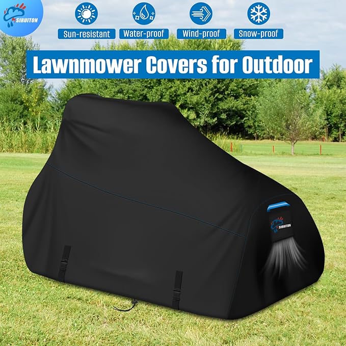 SIRUITON Zero Turn Mower Cover, Heavy Duty 600D Oxford Zero Turn Mower UV Dust Waterproof Protection Cover, Outdoor Garden Lawn Mower Tractor Covers Fits Up to 54" With Storage Bag