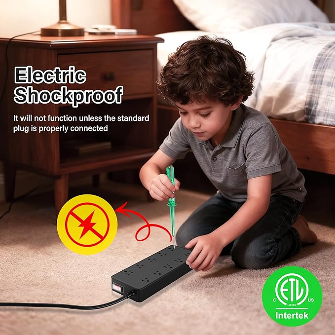 Outdoor Power Strip 6 Ft, IPX6 Waterproof Surge Protector 10 Widely Spaced AC Outlets Extension Cord, 45° Flat Plug, Wall Mountable, 14 Gauge 125V for Garden Patio Camping Christmas Lights-ETL