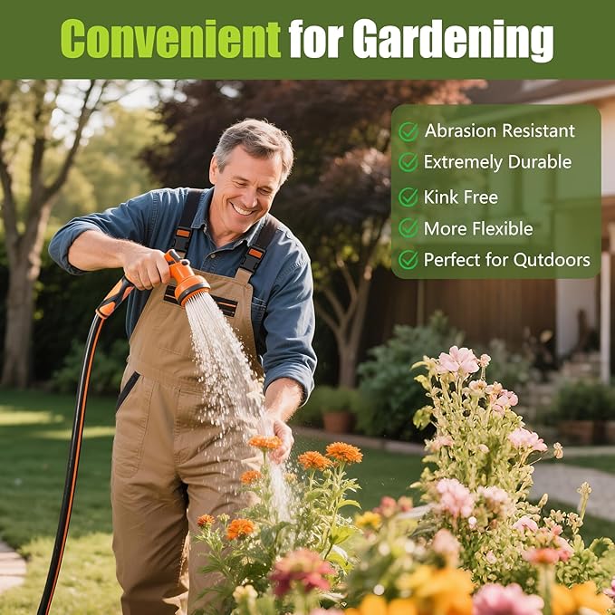 75FT Garden Hose Heavy Duty x 5/8", Lightweight Flexible Water Hose with Nickel-plated Fittings, Kink-Free, Leak-Proof, Easy Storage for Yard Lawn Care Male to Female