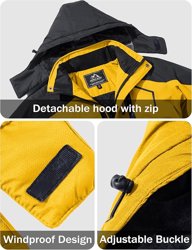 MAGCOMSEN Men's Winter Coats Water Resistant Ski Snow Jacket Warm Fleece Jacket Parka Raincoats With Hood Multi-Pockets