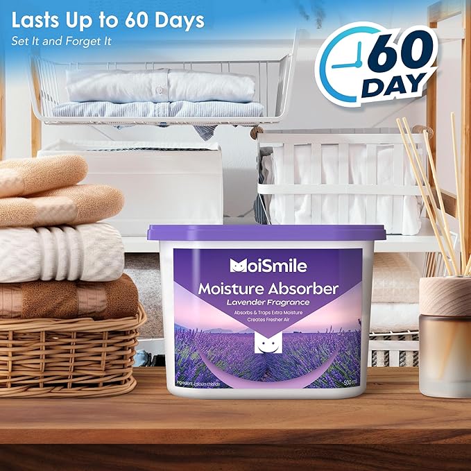 Moisture Absorbers 12 Pack, Lavender Fragrance Closet Dehumidifier for Bathroom, Car ＆ Basement, 10.5 oz Refillable Humidity Absorber Boxes