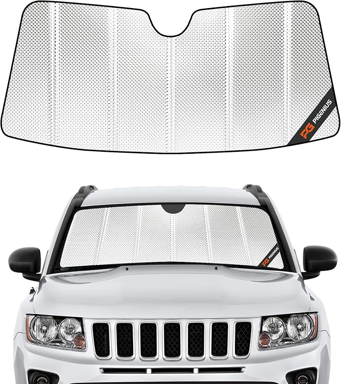 Windshield Sun Shade for Jeep Compass 2009-2017; Old Body Style 2017 Reflective Aluminum Film Front Window Sunshade - BLAZBLOCK