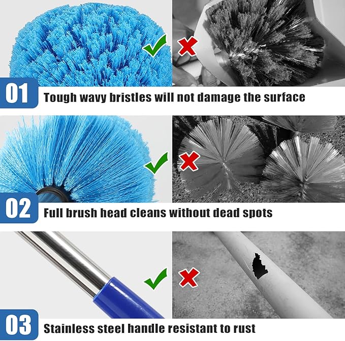 Cobweb Duster with Extension Pole, 6FT Adjustable Stainless Steel Handle & 360° Flexible Duster Head, Lightweight Washable Web Brush for High Ceiling - Indoor Outdoor Use