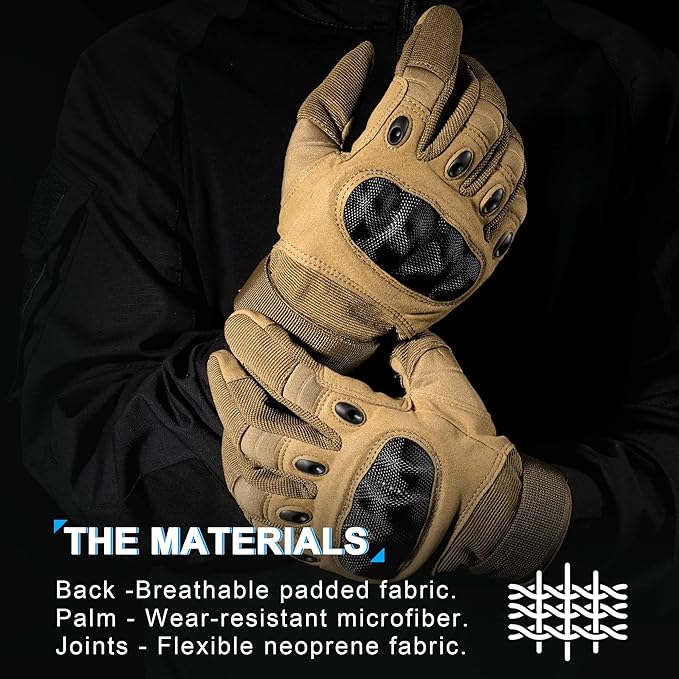 Motorcycle Tactical Gloves for Men - Touchscreen, Hard Shell & Palm Padding for Airsoft Paintball Hunting Hiking Camping Climbing Sports Cycling Gloves