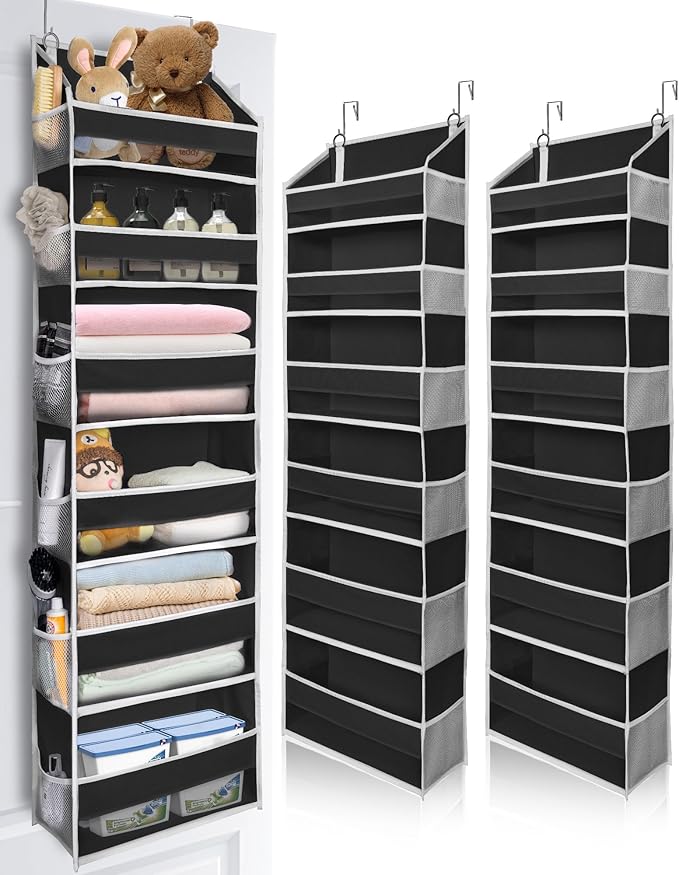 ULG 2Pack-Over The Door Organizer with 6 Large Pockets 12 Side Pockets, 50lbs Weight Capacity Door Hanging Organizer Black