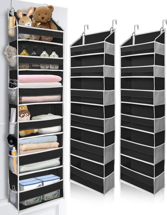 ULG 2Pack-Over The Door Organizer with 6 Large Pockets 12 Side Pockets, 50lbs Weight Capacity Door Hanging Organizer Black