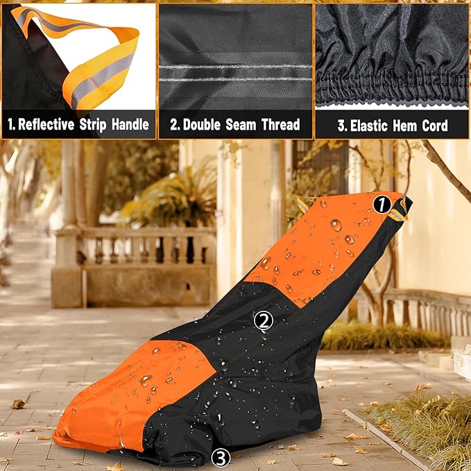 Lawn Mower Cover,Outdoor Push Mower Covers,Waterproof UV Protection Universal Fit Push Mower Cover.Protects Against Dust and Wind, Lawn Mower Accessories, with Storage Bag(Black&Orange)