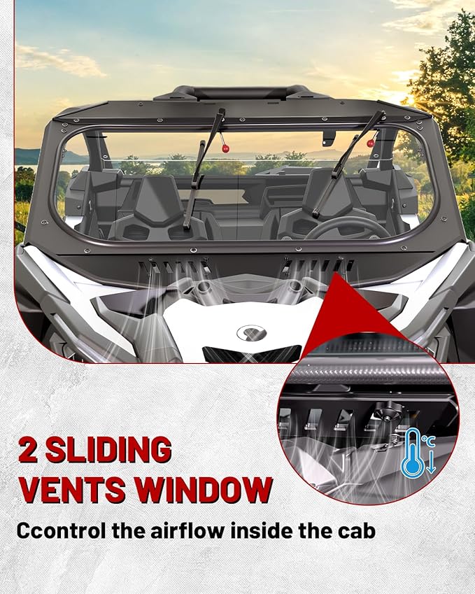 StarknightMT Maverick X3 Glass Windshield With Wipers Sliding Vents - Scratch Resistant X3 Windshield Compatible With Can Am Maverick X3 XRS XDS Turbo R 2017-2025,DOT Approved Laminated Safety Glass