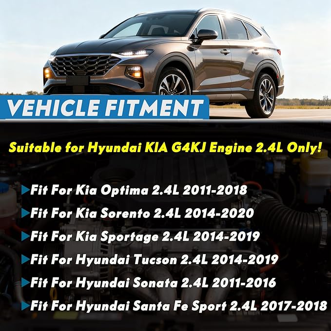 G4KJ 2.4 Engine Rebuild overhaul Kit w/Crankshaft Con-Rods Bearings Set Head Gasket Set Fit for Hyundai Sonata Santa Fe Sport Tucson Kia Sporta 2.4L 2011-2020 OE# 23111-2G200 20910-2GU03