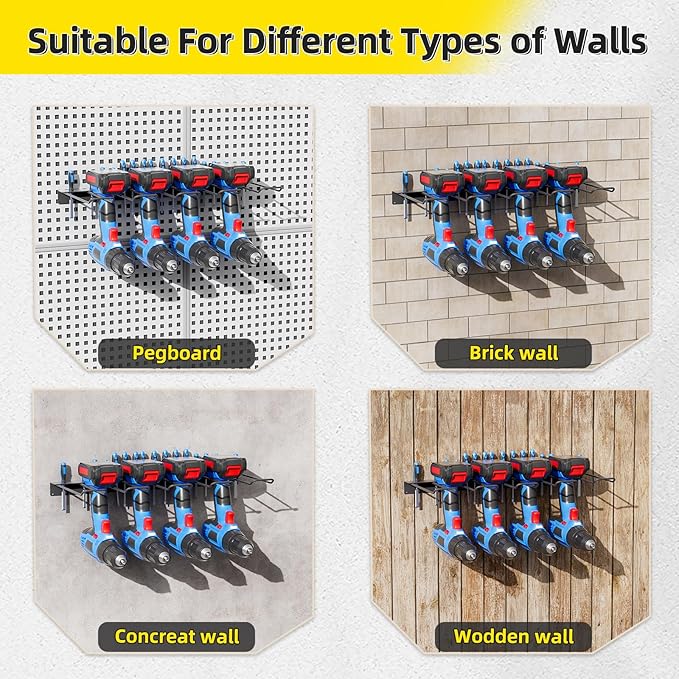 Power Tool Organizer Wall Mount with Charging Station, 4 Drill Holder + 16 screwdrivers, Heavy Duty Storage Utility Racks, Supports 100 lbs,for Garage and Workbench (16 Inch Holder Basic Version)