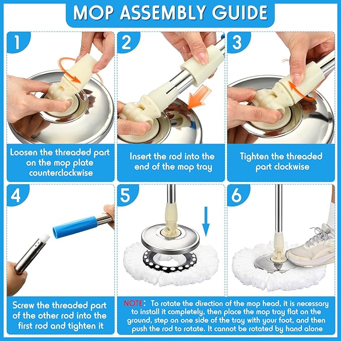 Spin Mop Replacement Handle 360 Degree Spin Mop Pole Handle Replacement Rotating Telescopic Stick for Head Replace Spinning Household Cleaning Accessories for Home(Blue)