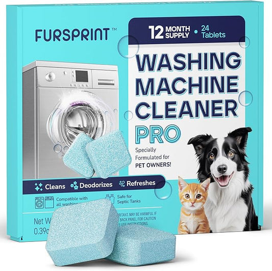 Washing Machine Cleaner Tablets - 24 Pack for a 12 Month Supply. Formulated for Pet Owners. Compatible with HE, Top & Front Load. Easily Removes Residue, Grime. Value Brand by Uproot Clean