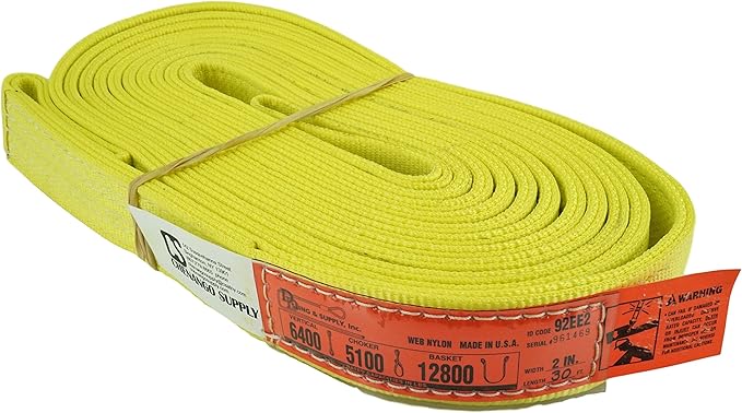 DD Sling. Multiple Sizes in Listing! (USA Made) 2" x 30', 2 Ply, Nylon Lifting Slings, Eye & Eye, Heavy Duty, 6400 lbs Vert, 5100 Choker, 12800 Basket (USA Nylon) (2"x30')