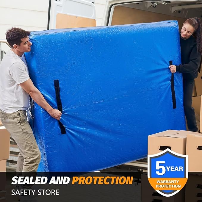 BETU Mattress Bags for Moving, Mattress Protector Waterproof Mattress Cover Cal King Size Storage Bags with 8 Heavy-Duty Handles and Zipper for Bed Extra Thick Large Reusable (86"x75"x15" Blue)