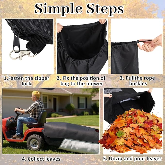 Patelai 2 Pcs 2025 New Lawn Tractor Leaf Bag 420d Grass Catcher Bag for Riding Lawn Mower, 78.7 x 52 Inch Large Capacity Grass Catcher for Leaf Collection Heavy Duty Material Collection(Black,White)