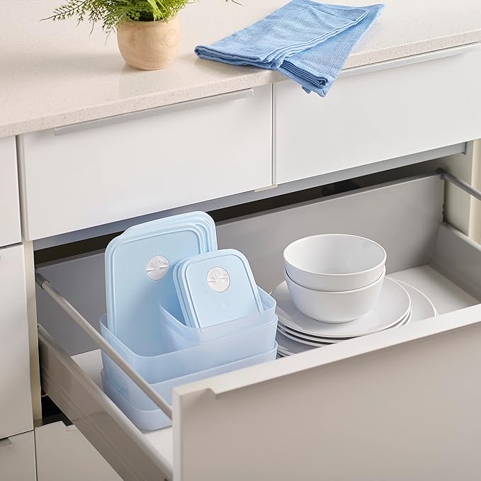 Tupperware Date, Store & Freeze Collection 6 Piece Food Storage Container Set, Dishwasher Safe and BPA Free (6 Containers, 6 Lids)