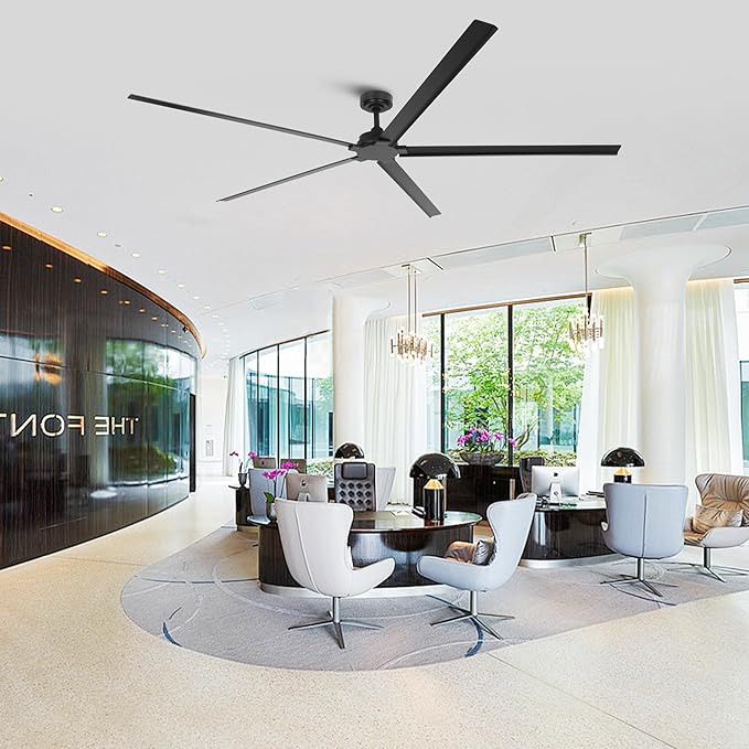 84 Inch Ceiling Fans without Lights, Waterproof Outdoor Ceiling Fans with Remote, Industrial Black Ceiling Fan No Light with 6-Speed Reversible DC Motor for Patios Shop Garage, 5 Aluminum Blades