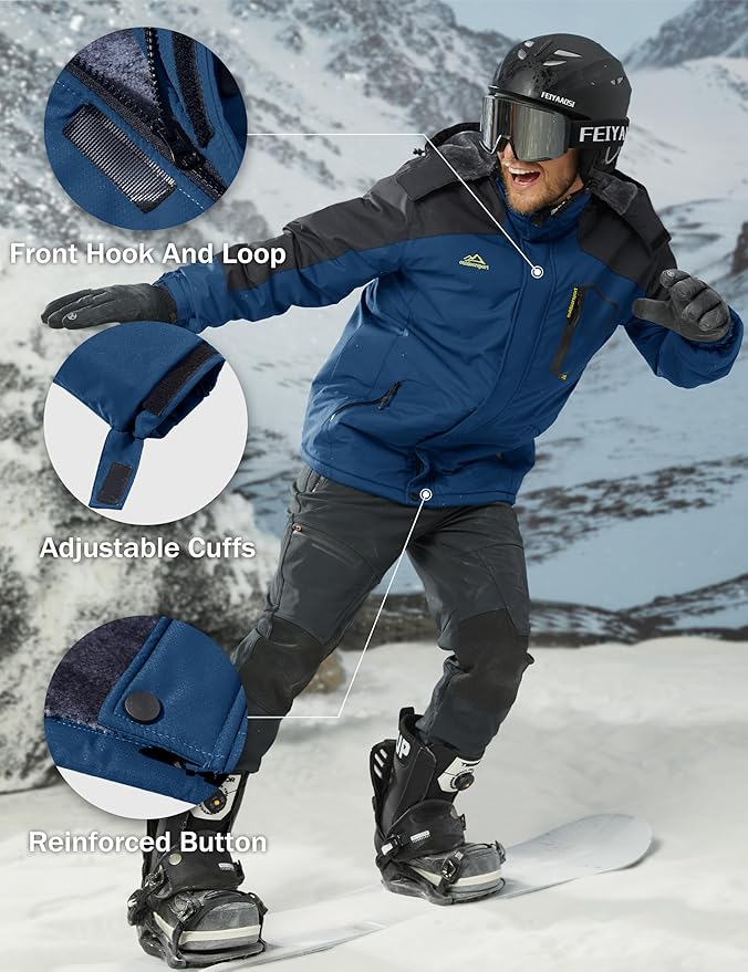 MAGCOMSEN Men's Winter Coats Water Resistant Ski Snow Jacket Warm Fleece Jacket Parka Raincoats With Hood Multi-Pockets