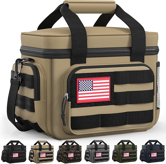 HOTOR Lunch Box for Men & Women - Insulated Lunch Bag with Multiple Pockets, Tactical Cooler Bag for Work, Hiking, Camping, Fishing, Travel, Brown, 11.0" x 8.3" x 7.1"