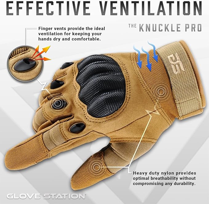 Glove Station Tactical Gloves for Men – Touchscreen Utility Gear with Hard Knuckle Protection Used in Motorcycle, Airsoft, Combat, Police, Shooting & Outdoor Work