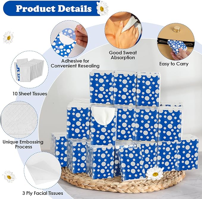 60 Pack Pocket Tissues Travel Tissue Packs 600 Sheets Tissues Travel Size 3 Ply Unscented Small Mini Tissue Pack with Unique Embossing Process Individual Portable Tissue Packs for Purse Travel Camping