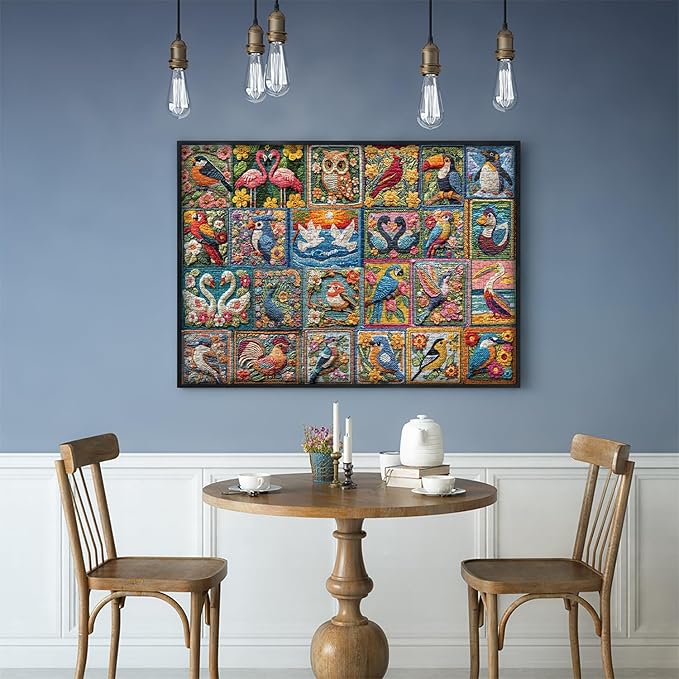 PICKFORU Bird Puzzles for Adults 1000 Piece, Flower Puzzles Features Owl Hummingbird Cardinal Peacock, Unique Art Challenge for Adults Collage