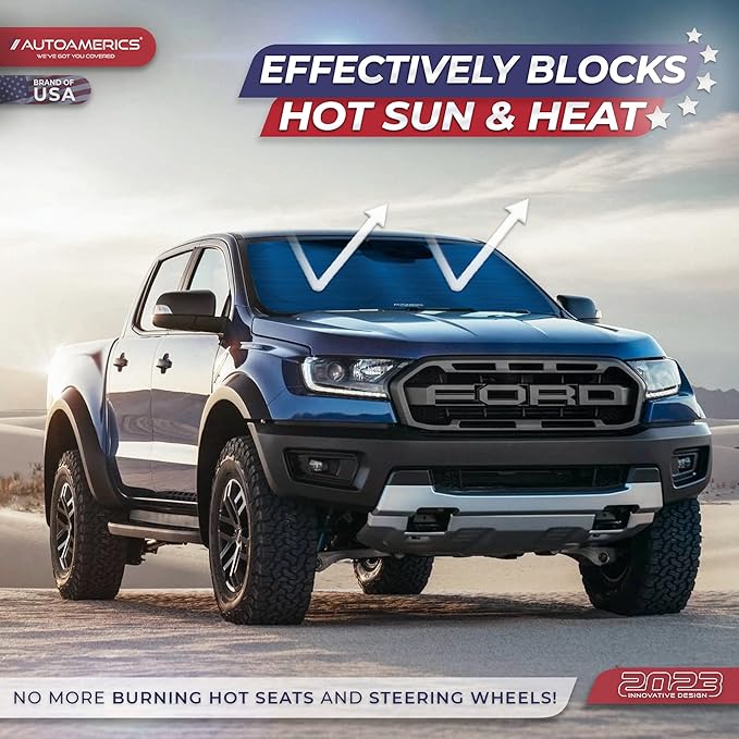 Autoamerics 1-Piece Windshield Sun Shade - Metallic Blue Foldable Car Front Window Sunshade for Most Cars SUV Truck Heat Blocker Visor Protector Blocks Max UV Rays and Keeps Your Vehicle Cool - Small