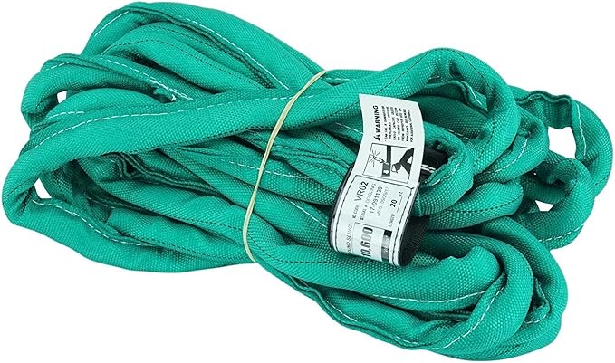 USA Made VR2 X 30' Green Slings 4'-30' Lengths in Listing, Double PLY Cover Endless Round Poly Lifting Slings, 5,300 lbs Vert, 4,240 lbs Choker, 10600 lbs Basket (USA Polyester) (30 FT)