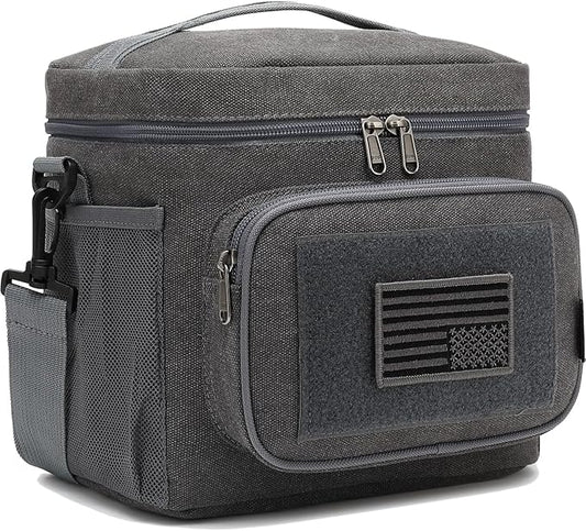 FlowFly Lunch Bag, Insulated Cooler, Thermal Lunch Box Tote with MOLLE/PALS Webbing, Adjustable Padded Shoulder Strap, for Tactical Men Women Adults and Boys Girls Kids (Navy, Medium)