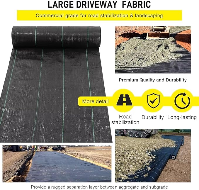 Driveway Fabric, 13x65 ft Road Fabric Commercial Barrier Fabric, Landscape Fabric Heavy Duty 5OZ French Drain Fabric for Erosion Control,Landscape Fabric,Construction Projects