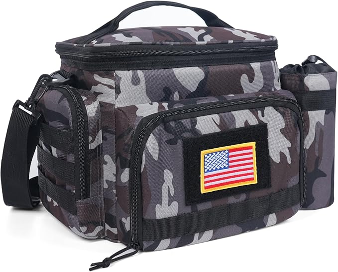 MOV COMPRA Tactical Lunch Bag for Men Insulated Lunch Box Leakproof Large Capacity Thermal Cooler Bag with MOLLE Water Bottle Pouch for Adults for Work Picnic Camping（Camouflage Grey）