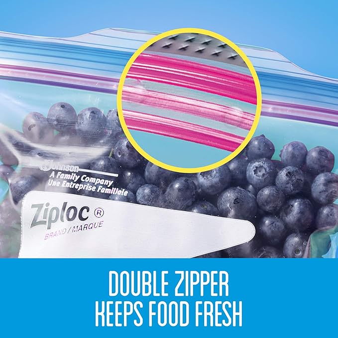 Ziploc Freezer Bags with New Grip 'n Seal Technology, Quart, 38 Count, Pack of 3 (114 Total Bags)