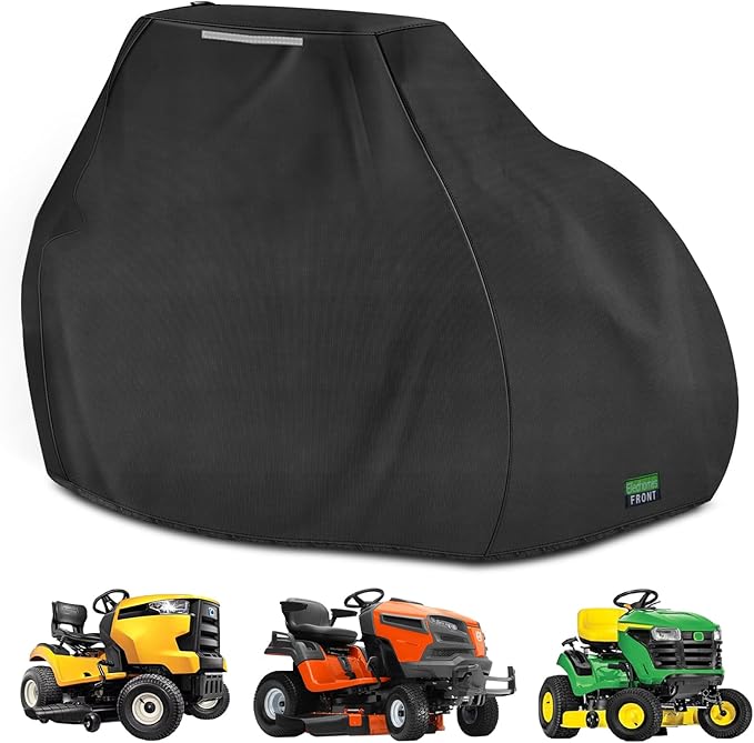 Premium Riding Lawn Mower Cover, Elechomes Heavy Duty 600D Polyester Oxford UV Protection Waterproof Windproof Universal Fits Decks Up to 60" Lawn Mower Dust Covers with Storage Bag 82.5x46x55 Inch