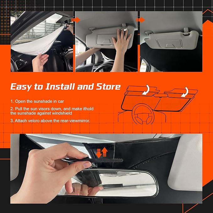 Custom Fit Windshield Sun Shade for Ford Fusion 2006-2012 - Full Coverage, 210T Reflective Fabric, Double-Layer Design - Blocks 99% UV Rays, Keeps Car Cool, Easy to Install and Store