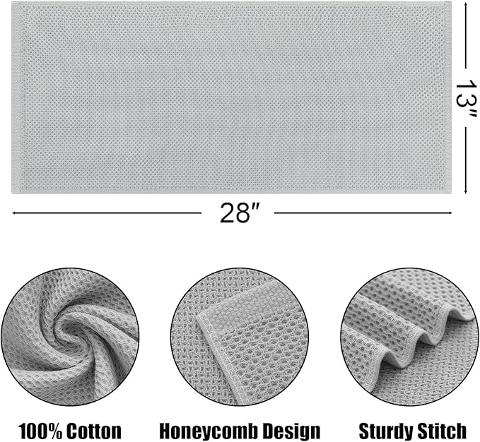 Kitinjoy 100% Cotton Waffle Weave Kitchen Dish Towels, 4-Pack Super Soft and Absorbent Kitchen Towels, 13 in x 28 in, Light Grey