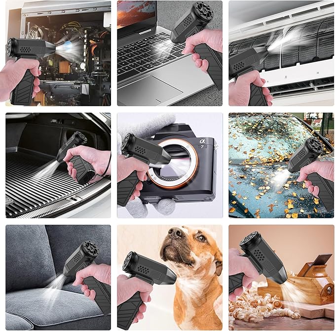 Compressed Air Duster, 180000RPM Electric Air Duster for Cleaning Keyboard&PC, Compressed Air Duster for PC with Illumination, Air Blower dusters for Laptop, Car and Home