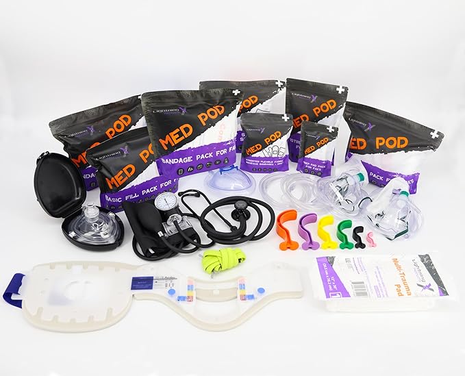 Lightning X Custom Embroidered Trauma Kit & Large EMT Bag w/ 250+ First Aid Supplies & Customized Name Patch | Red
