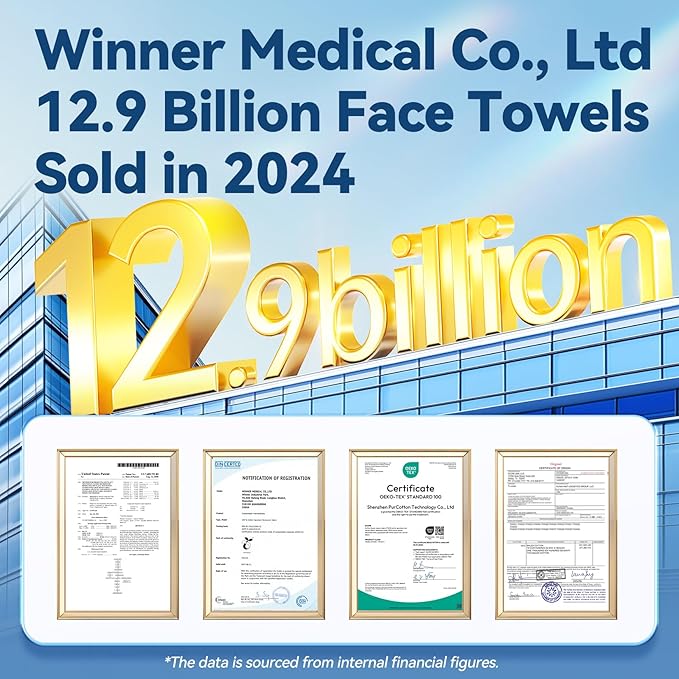 Winner Soft Face Towels, 100% USDA Biobased Facial Towels, 2 Packs per Case, 6 Bags per Pack, 100 Ct Face Towelettes per Bag (1200 Total)