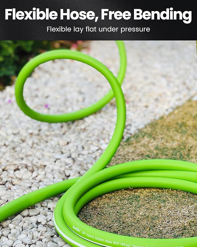 RAINPOINT Garden Hose 100ft - lightweight Heavy Duty Water Hose with Swivel Handle - Flexible, Hybrid Rubber, 5/8", Male to Female