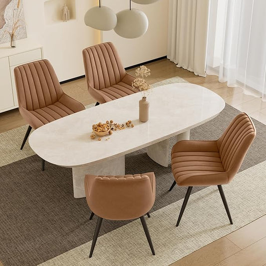 Dining Chairs Set of 4, Mid Century Modern Kitchen Chairs with Soft Cushion, Comfortable Upholstered Fabric Dining Room Chairs for Kitchen, Brown