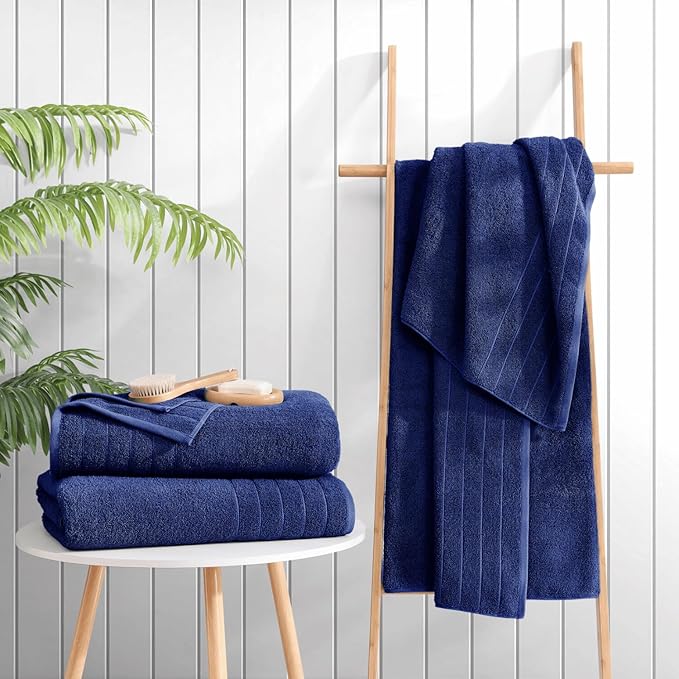 Casa Platino 100% Cotton 4 Pack Bath Sheets Set (36"x72") - Ring Spun Cotton Extra Large Bath Towels Set - Quick Dry, Soft & Absorbent Oversized Towel Sets - Dorm Essentials for Boys - Navy Blue