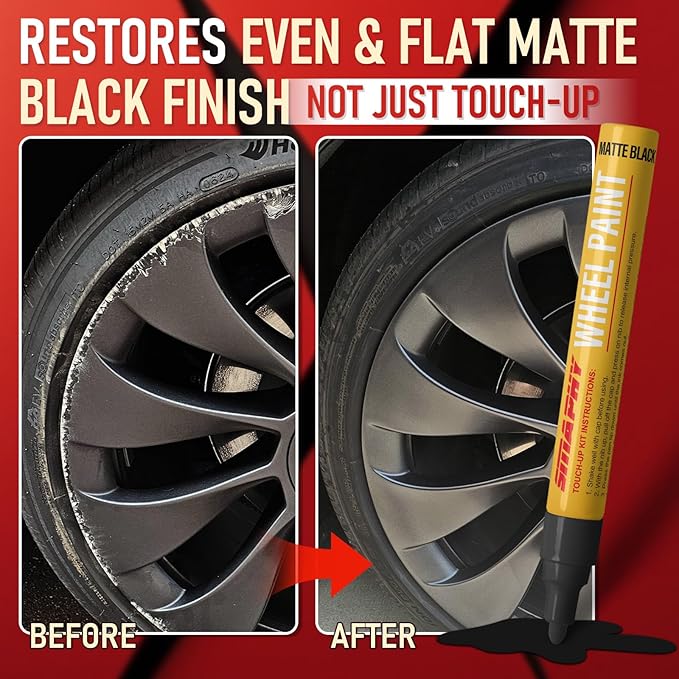 SMAPHY Matte Black Rim Touch Up Paint, Wheel Scratch Repair Kit, Repair Curb Rash, Scratches, and Scuffs on Wheels Quickly and Easily, Universal Color Matte Black Wheel Paint